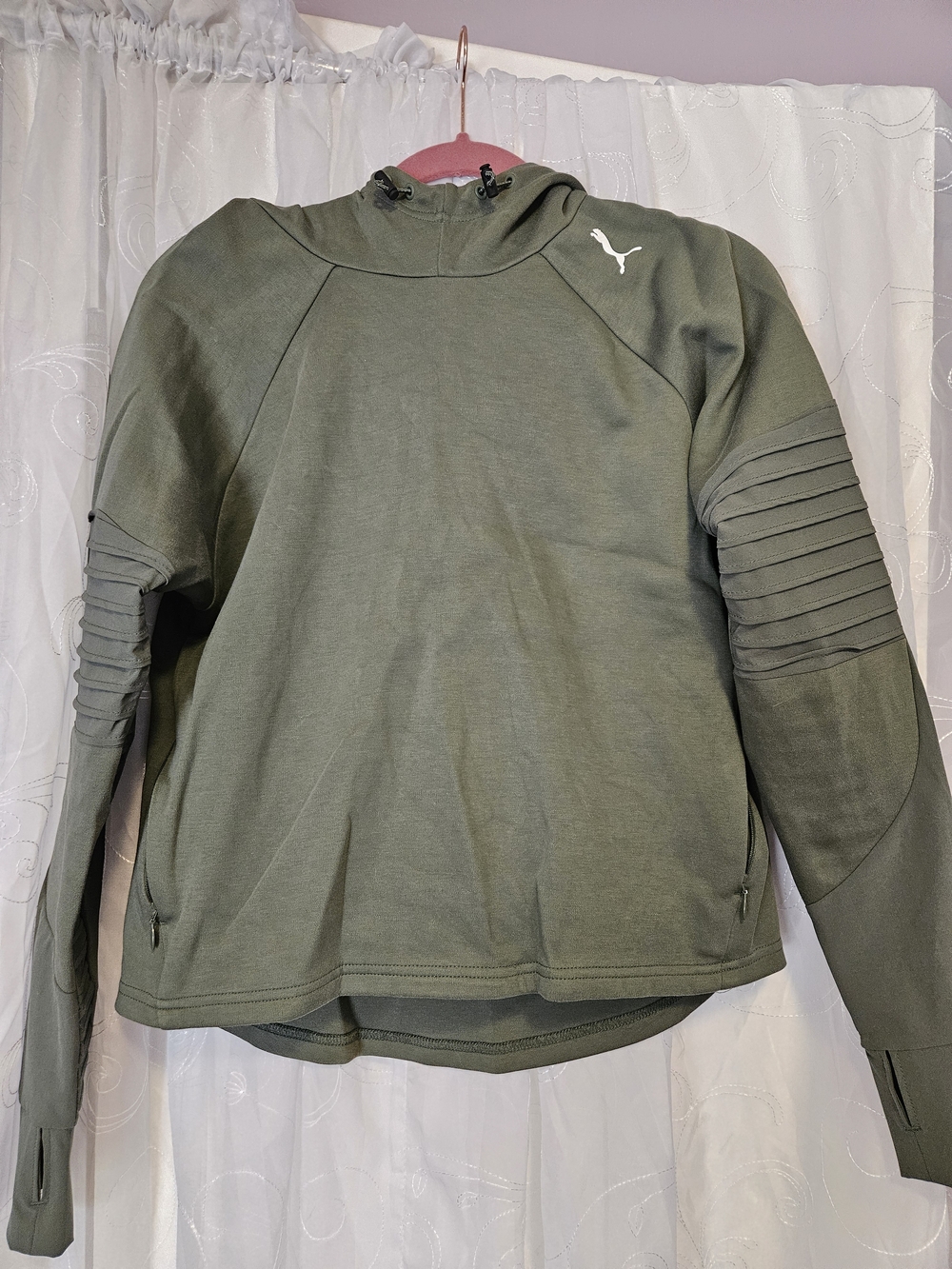 PUMA Olive Green Hooded Pullover Sweatshirt